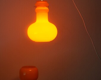 Orange vintage retro hanging lamp pedant light Murano Peill Putzler glass