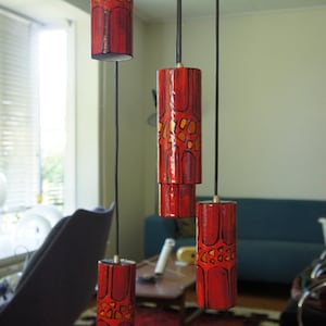 Richard Braun style red enamel vintage 60s 70s pedant hanging desing lamp.