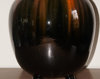 Very large heavy  1950s vase with black and orange dripping glaze Ilkra Bay Scheurich Germany ceramic.