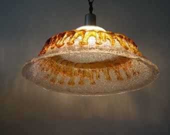 Peill Putzler Murano Mazzega Glashütte Limburg Kalmar Franken ice glass retro design mid century pedant hanging lamp.