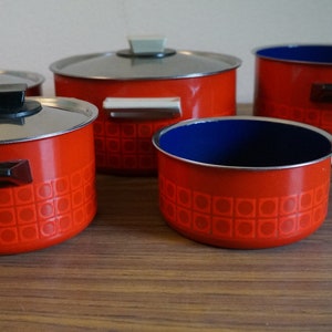 Silit Emaille 60er Jahre Silit Emailleware Pan Set Retro Pop Art Vintage Pan Set.