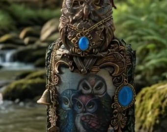 Vintage Owl Trio Altered Bottle
