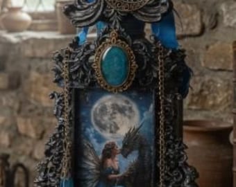 Vintage Fairy and Dragon Altered Bottle Art