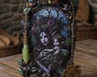 Vintage Elf Mother and Child Altered Bottle