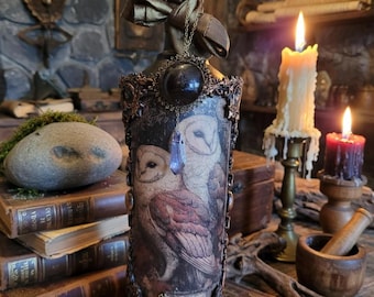 Vintage Gothic Owl Altered Bottle Art