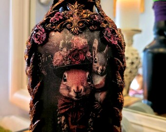 Vintage Squirrel Altered Bottle Anthro Art