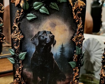 Vintage Black Labrador Retriever Altered Bottle Art