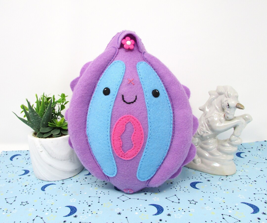 Purple & Blue Vulva Plushy W/ Flower Clit Yoni Pillow, Vulva Plushy