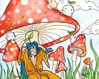 Mushroom Pixies Illustrative Print