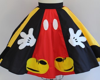 Mr. Mouse Skirt/Full Circle Skirt/Poly/Cotton Skirt Base/Acrylic Felt appliques /Mickey/Disney Inspired/Mickey Mouse Inspired/Disneybound