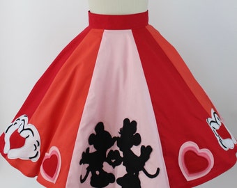 Valentine Mouse Circle Skirt/full circle skirt with zipper back/length options/pockets/disney skirt/disney outfit/mickey mouse inspired