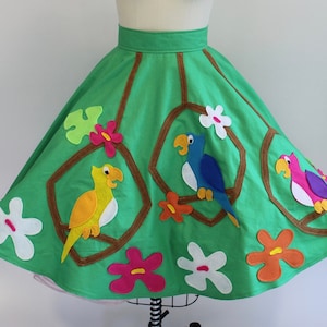 Tiki Tiki Tiki Circle Skirt/ Tiki Room Inspired/cotton skirt base/ acrylic felt appliques/ Tiki Birds/ Tiki Skirt/ Disney Bound/ Dapper Day