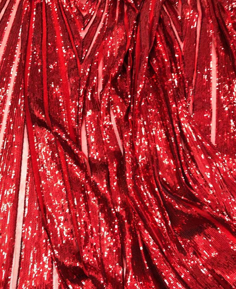 SM07 Red /& Red; By the YARD Sequins on Stretch Mesh Fabric