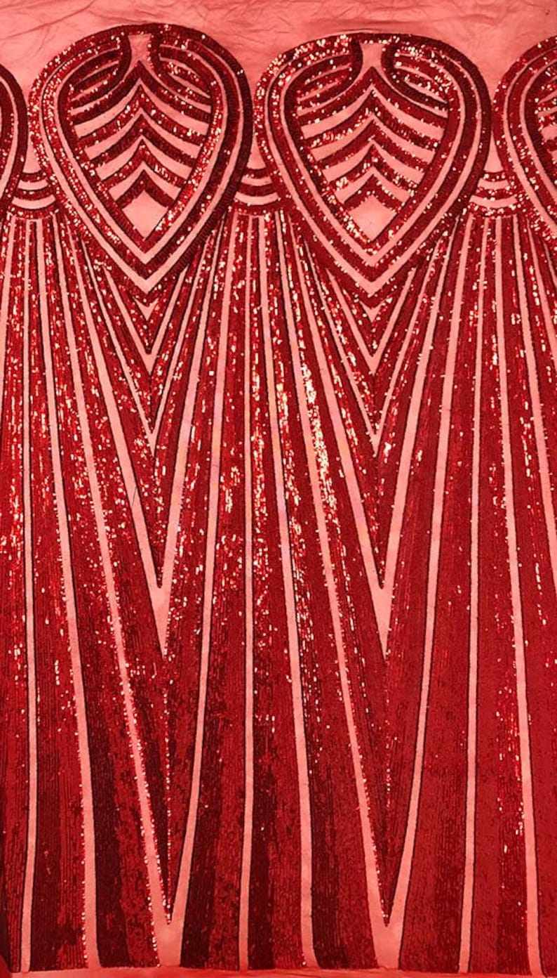 SM07 Red /& Red; By the YARD Sequins on Stretch Mesh Fabric