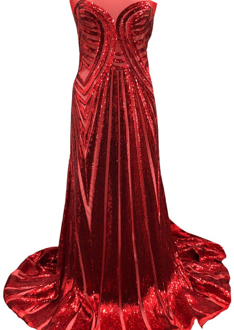 SM07 Red /& Red; By the YARD Sequins on Stretch Mesh Fabric