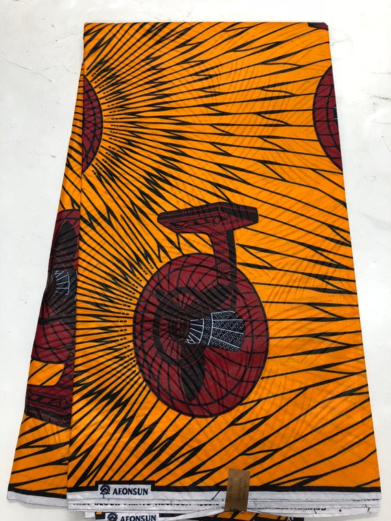 100/% COTTON AFRICAN PRINT FABRIC,45/" WIDTH 6 YARDS ELECTRIC FAN BLUE