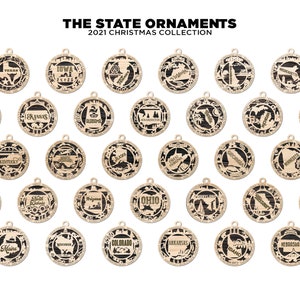 United States Individual State Christmas Ornaments - 2 Choices of background