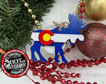 Colorado Flag Moose Christmas Ornament