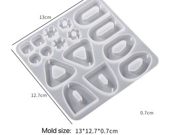 Shiny 16-Cavity Geometric Earring Pendant Silicone Resin Mold - Jewelry Mold, Resin Molds, Jewelry Pendant Mold