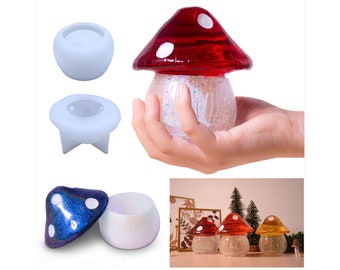 2-Part Shiny Mushroom Trinket Box Jewelry Box Moule en résine de silicone - Moule de boîte à bijoux personnalisé, Moule de boîte à bijoux personnalisé