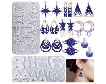18-Cavity Galaxy Theme, Star Moon Earring Silicone Resin Mold- Jewelry Making Resin Molds, Earring Resin molds,Silicone Jewelry earring mold