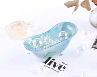 Shiny 2-Part Bath Tub Shape Bar Soap Dish Jewelry Storage Box Trinket Box Silicone Resin Mold - Resin Molds, Silicone Mold