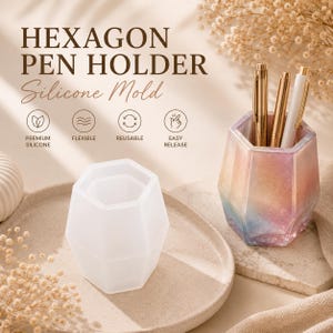 Shiny Hexagon Makeup Brush Holder Pen holder Resin Mold  - Resin, Silicone Mold, Silicone Mold for Resin, Resin Molds