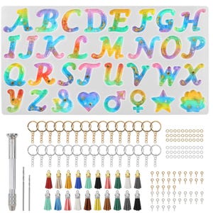 LARGE Shiny 26 Capital Alphabet Letters Silicone Resin Mold and Finding Kit - Silicone Mold for Resin, Epoxy Resin
