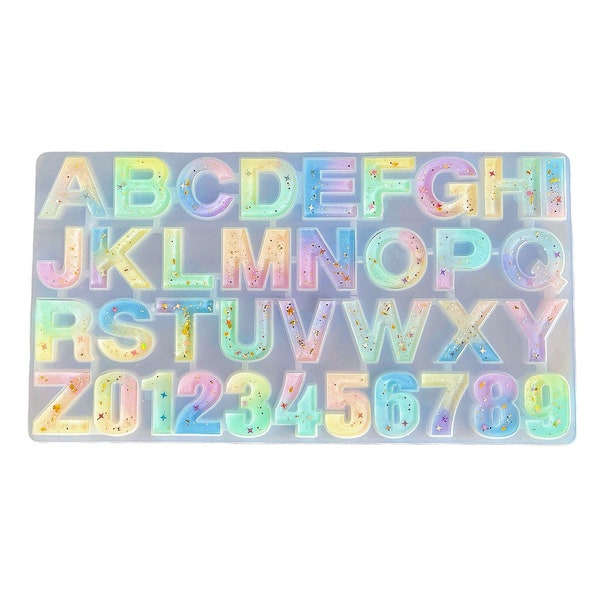 LARGE Shiny Alphabet 26 Capital Letters and 10 Numbers Silicone Mold -Resin, Epoxy