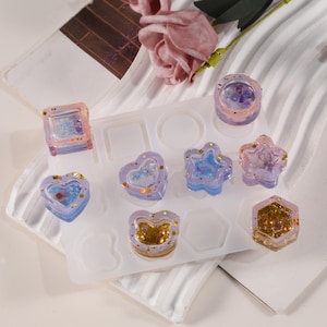 12-Cavity Resin Shaker Molds (Heart, Star, Round, Square, Bear,Hexagon) Pendant Jewelry Making Supplies,UV Resin Molds, Resin Silicone Molds