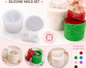 3Pcs Bow Storage Jar Resin Mold with Lid- DIY Storage Jar with Lid, Jar Resin Mold, Resin Casting Molds,Storage Box Silicone Resin Mold
