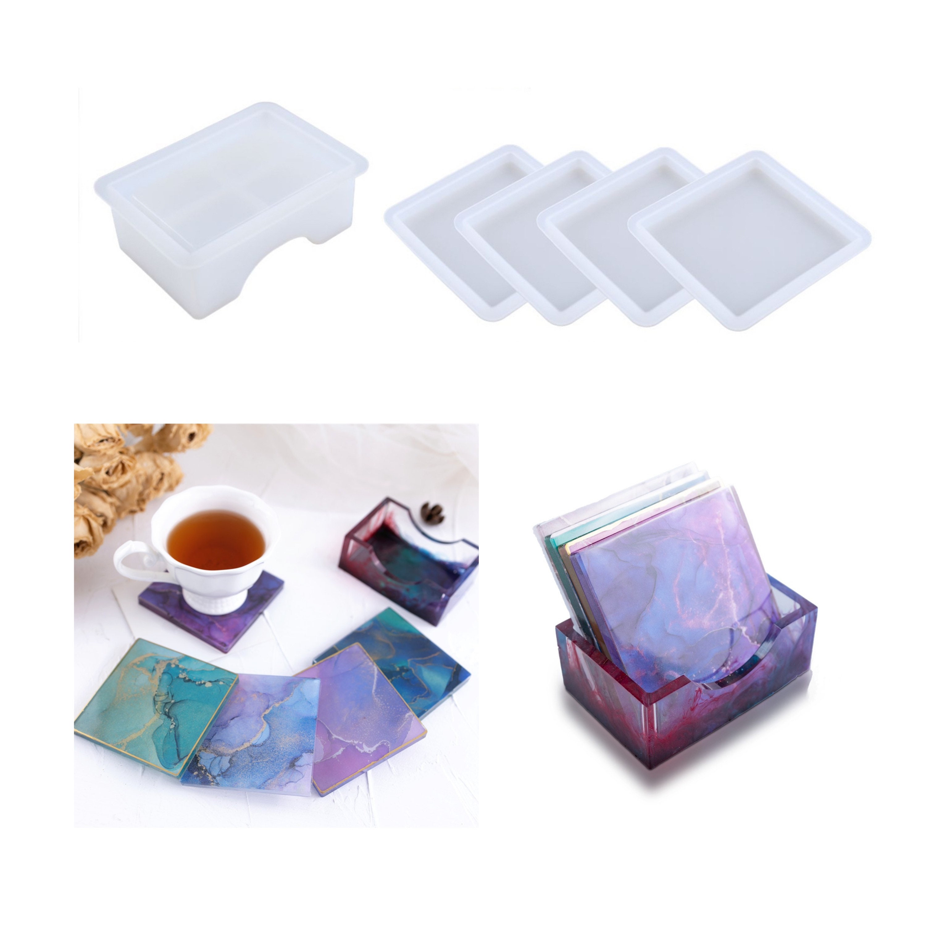 4 PCS Thickened Coaster Resin Molds, Coaster Silicone Molds for Epoxy Resin,  Coaster Molds for Resin Casting, Epoxy Resin Molds for DIY Resin Coasters  Bowl mats, Candle Holders, Home Decoration. 4pcs