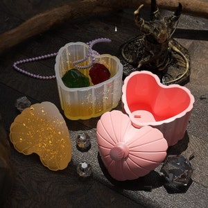 2-Part Shiny Heart Shape Jewelry Box Mold- Heart Storage Box Mold, Heart Silicone Resin Molds, Heart silicone mold with lid, Resin Molds