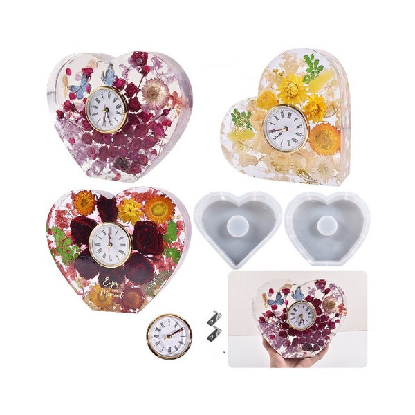 Shiny Large Heart Clock Silicone Resin Mold- Clock Molds, Resin Casting Molds, Concrete Molds, Deep epoxy resin mold for flower preservation