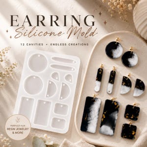 12-Cavity Earring Pendant Silicone Mold, Resin Jewelry Mold - Epoxy Mold for Jewelry Making Gift Supplies DIY Craft, DIY Earring Jewelry