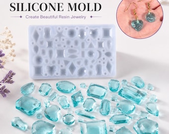 Gemstone Silicone Mold, Crystal Resin Mold, Jewelry Making Mold, UV Resin Mold, Faceted Gem Mold, Earring Pendant Mold