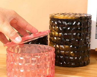 2-Part Stackable Crystal Box Mold, Druzy Crystal Round Trinket Box Mold, Jewelry Box Mold, Storage Box Molds with Lid- DIY Resin Crafts