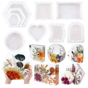 Shiny LARGE DEEP Silicone Mold for Flowers Preservation, Bookend Resin Casting Mold Hexagon, Heart, Resin Mold DIY Wedding, Anniversary Gift