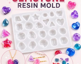 22-Cavity Shiny Gemstone Resin Molds - Jewelry Molds for Resin Casting, DIY Jewelry Making, Earring Making, Gemstone Cabochon Silicone Mold