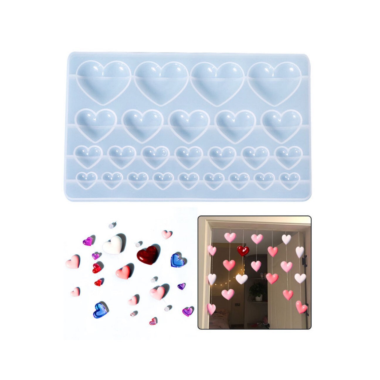 iSuperb 2pcs Heart Resin Molds Silicone Keychain Charms Mold for Epoxy  Resin Casting Molds Heart Pixel Mould Crystal 9-Cavity Heart Shaped Molds