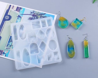 16-Cavity Shiny Contour Jewelry Earring Pendant Resin Mold - Resin, UV Resin, Resin Molds, Silicone Mold, Silicone Mold for Resin 02