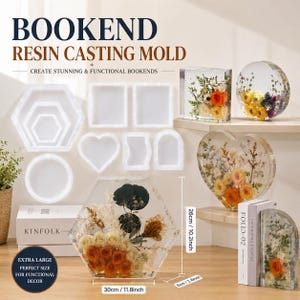 Moule en silicone brillant, grand et profond, pour la conservation des fleurs, moule hexagonal en forme de cœur pour serre-livres et moulage en résine, idéal pour les mariages et les anniversaires.