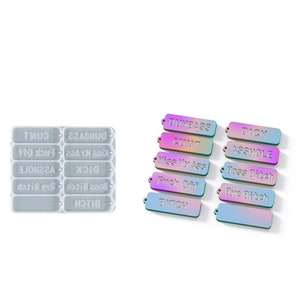 9-Cavity Bad Words Bad language Keychain, Luggage Tag Resin Mold - Epoxy Resin, UV Resin, Resin Mold, Silicone Mold, Silicone Mold for Resin