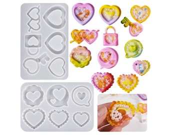 Shiny 6-Cavity Heart Shaker Resin Mold- Resin shaker, Shaker Mold, UV Resin Molds, Resin Molds,Pendant Silicone Mold,Silicone Mold for Resin