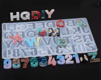 BACKWARD LARGE Shiny Alphabet 26 Capital Letters and 10 Numbers Silicone Resin Mold - Resin Molds, Silicone Mold for Resin