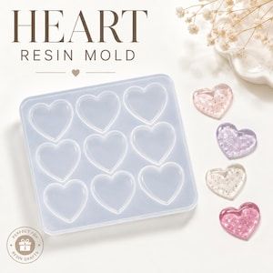 9-cavity Shiny Silicone Heart Mold, Heart Shaped Resin Mold, Heart Resin Mold, Heart Silicone Mold- Heart mold for DIY resin heart