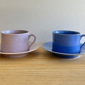Fitz and Floyd Total Color Spectrum Lavender and Lilac cups and saucers set of 2 1980s