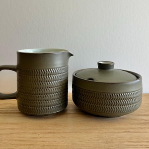 Denby Camelot Dark Green creamer & sugar bowl set 1960s pattern