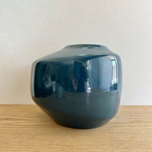 Asymmetrical blue-green plant pot or vase vintage