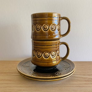 Sylvac Totem pottery from England 1960s to 1970s cups and saucers set of 2